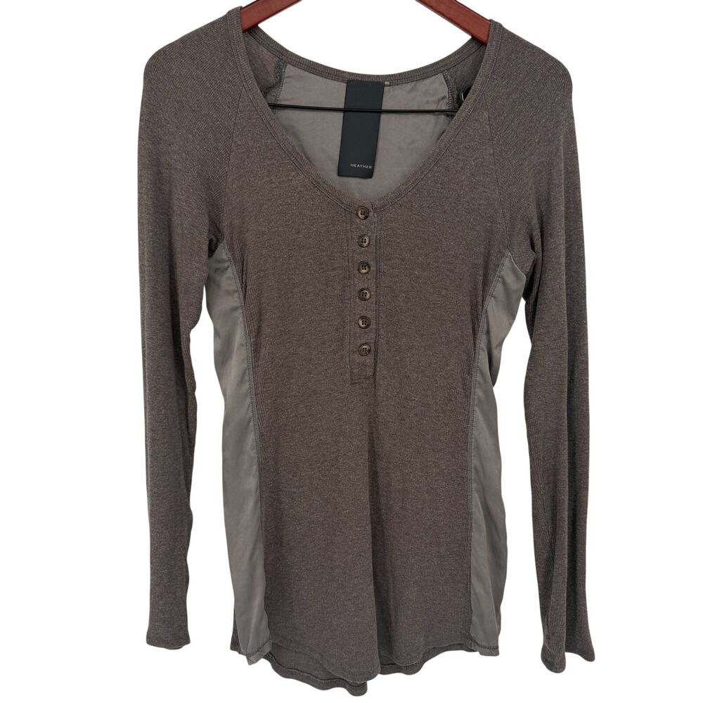 Vintage Heather Henley Top M Silk Side Panels Long Sleeve Y2K Bella Swan 2000s